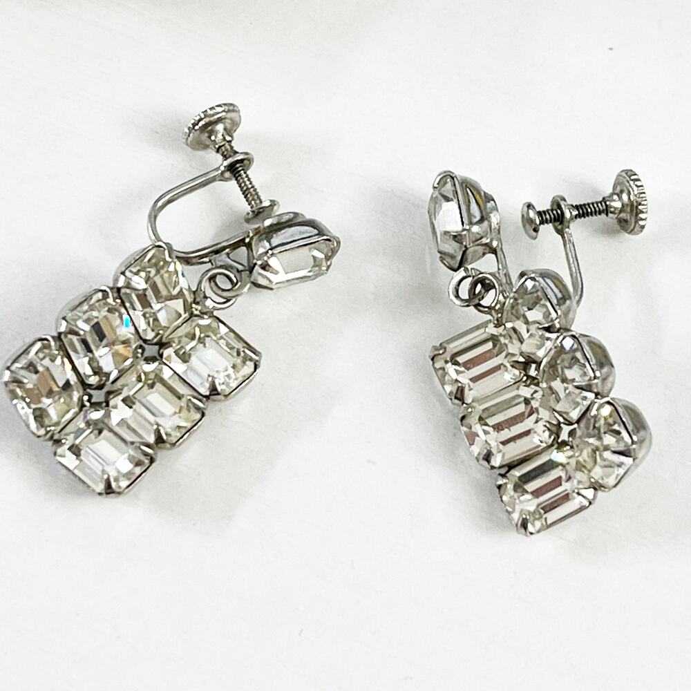 Vintage Crystal Cluster Screw Back Drop Dangle Earrings